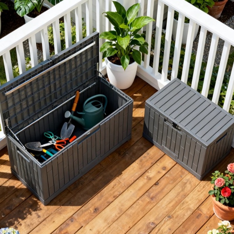 Gardening Tools In Store - กล่องเก็บของกลางแจ้งกันน้ำสำหรับลาน/สวน พร้อมกุญแจล็อค ความจุขนาดใหญ่ เหมาะสำหรับเก็บเครื่องมือและอุปกรณ์ทำสวน