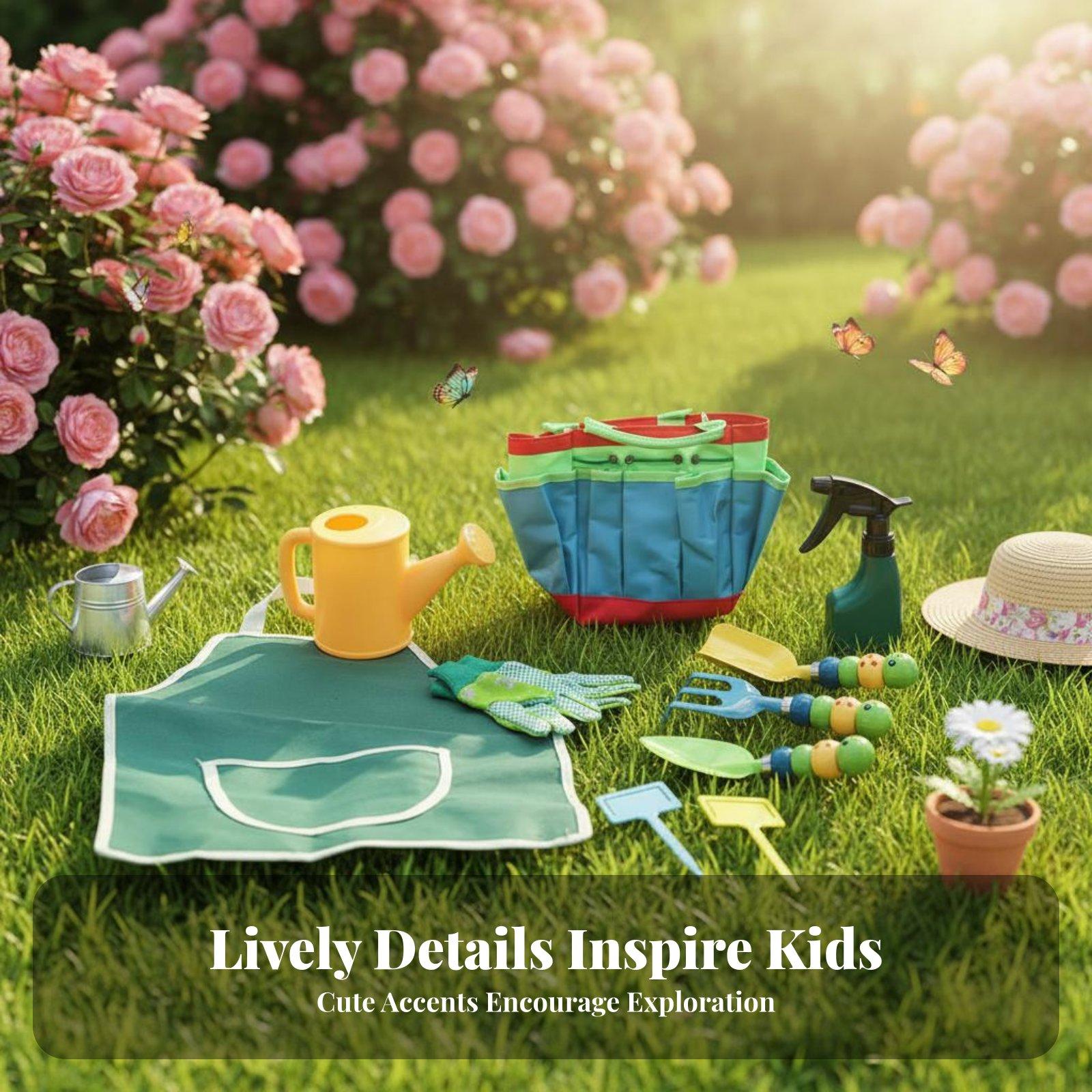 Gardening Tools For Young Children - ชุดเครื่องมือทำสวนสำหรับเด็ก 10 ชิ้น ชุดเครื่องมือทำสวนสำหรับเด็กขนาดเล็ก หัวโลหะ ชุดจอบและคราดขนาดเล็ก