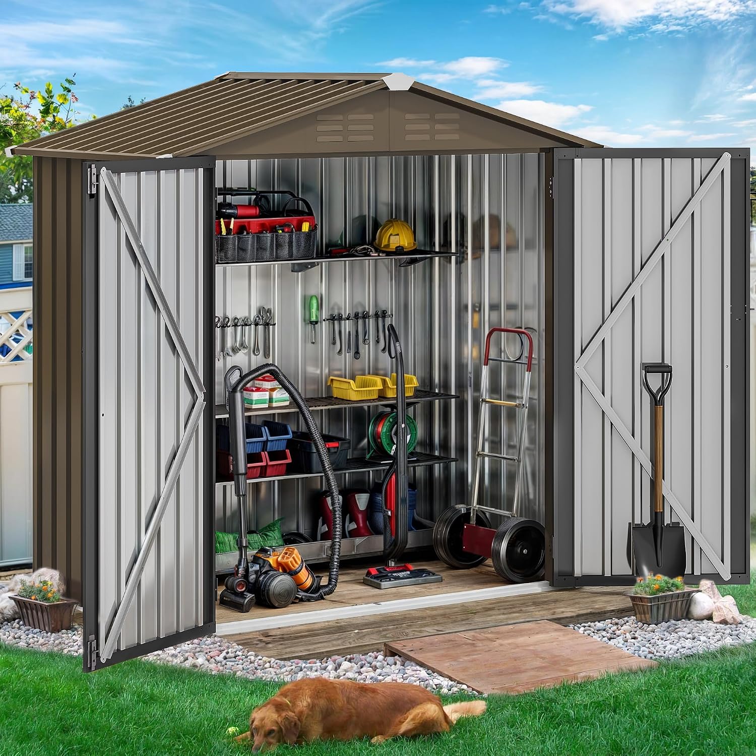 โรงเก็บของกลางแจ้งโลหะขนาด 6x4 - Gardening Tools Of บทวิจารณ์และราคา